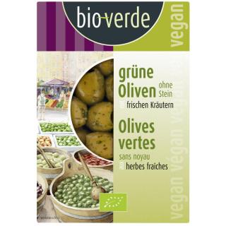 bio verde Grüne Oliven ohne Stein, gekräutert 150
