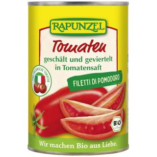 Rapunzel Tomaten geschält und geviertelt