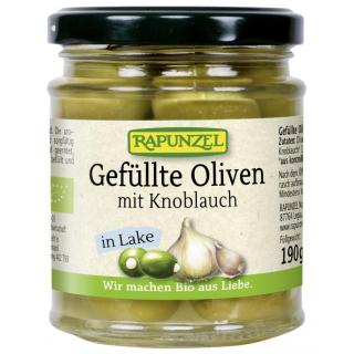 Oliven grün, gefüllt mit Knoblauch in Lake