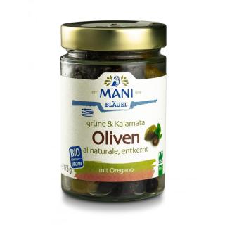 Mani Bläuel Grüne & Kalamata Oliven, Olivenmix al